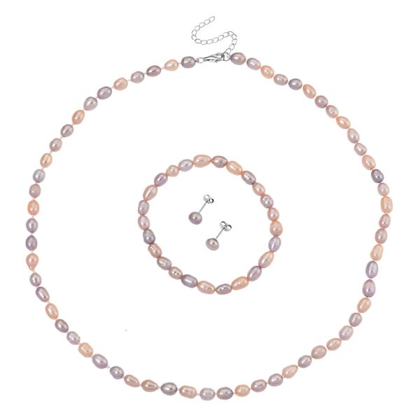 D'Joy AA Mehrfarbige S&uuml;&szlig;wasser Perle (6-7 mm) Schmuckset 925 Silber rhodiniert