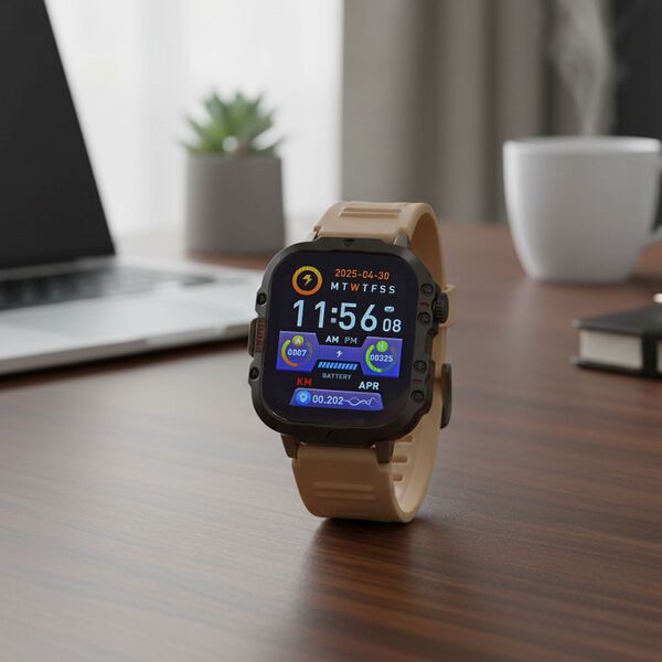 H19 Smartwatch, 2.01 Zoll HD-Display, Khaki Silikonarmband image number 2