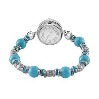 STRADA - Blauer Howlit, Wei&szlig;er Kristall Flexibles Armband-Uhr, Japanisches Uhrwerk, ca. 18-19 cm, Schwarz oxidiert