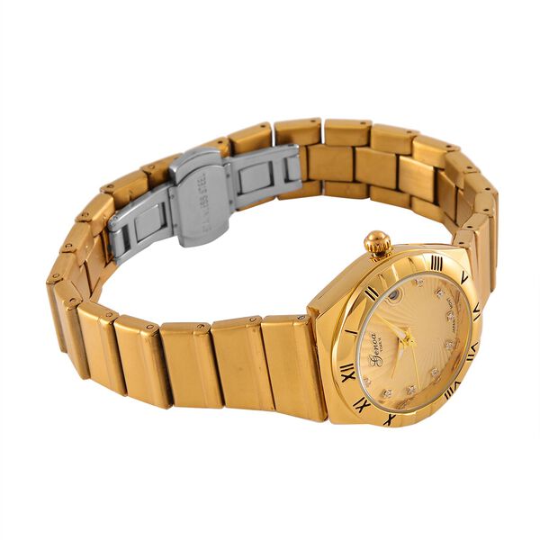 Wei&szlig;er Kristall Uhren 19 cm Reiner Edelstahl Bicolor image number 6