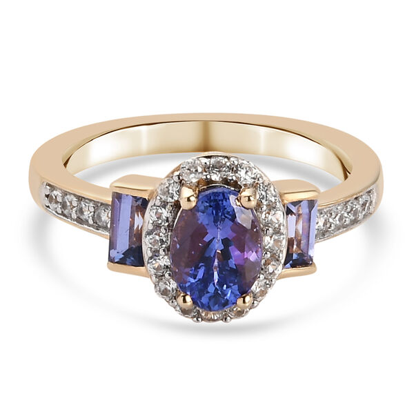 AA Tansanit und Zirkon-Ring, 925 Silber 585 Gelb Vermeil  ca. 1,41 ct