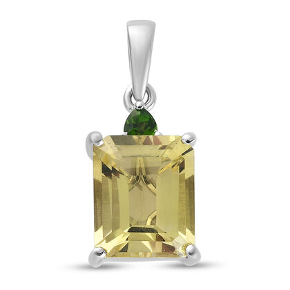 Ouro Verde-Quarz und natürlicher Chromdiopsid-Anhänger, 925 Silber platiniert ca. 4,79 ct