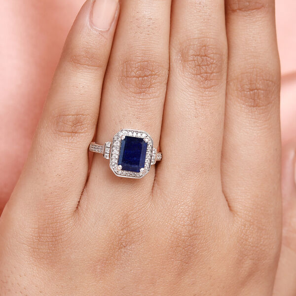 Masoala Saphir und Zirkon Halo Ring, 925 Silber platiniert, 3,75 ct. image number 3