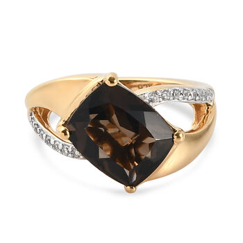 Rauchquarz und Zirkon-Ring, 925 Silber vergoldet (Gr&ouml;&szlig;e 16.00) ca. 3,94 ct