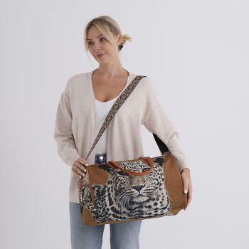 Reisetasche, 45x23x27cm, Braun mit Leopardenmuster