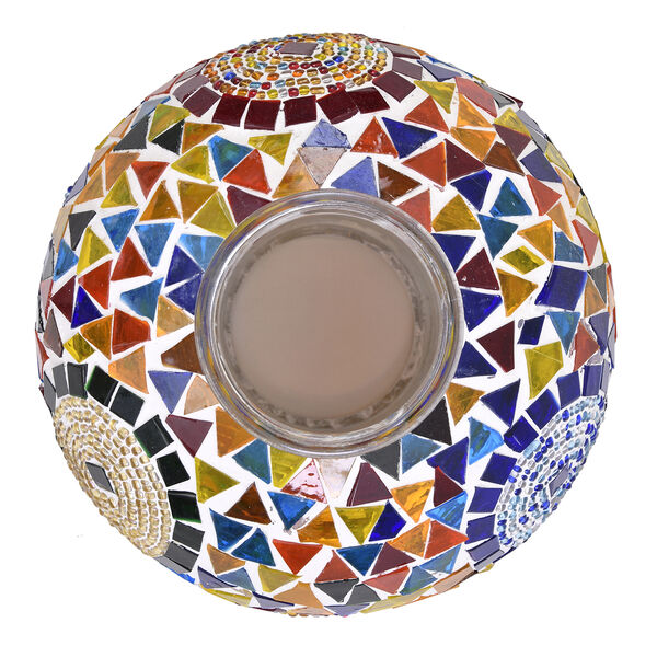 Handgefertigte, orientalische Mosaikglas Tischlampe in Weinkrugform, Größe 18x18x34 cm, Kreise blau image number 5