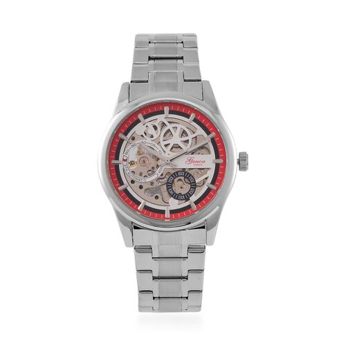 Limitiert verfügbar- GENOA Automatikwerk 3ATM Wasserdichtheit Skelettuhr mit reinem Edelstahl-Kettenarmband - Rot image number 0