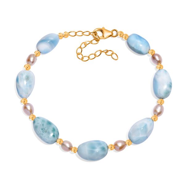 AA Larimar und S&uuml;&szlig;wasser Perle Armband, 19 cm image number 3