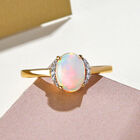 Natürlicher, äthiopischer Opal und weißer Zirkon-Ring, 925 Silber vergoldet  ca. 0,87 ct image number 1