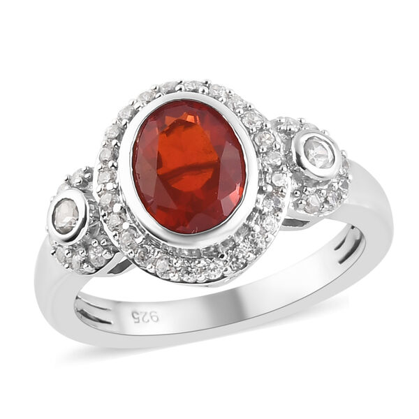 Mexikanischer Kirschfeuer-Opal und Zirkon-Ring, 925 Silber platiniert  ca. 1,33 ct image number 3