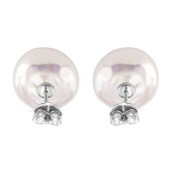 Wei&szlig;e Keshi Perle M&uuml;nz Ohrstecker image number 3