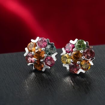 D joy Mehrfarbige-Turmalin Ohrringe, 925 Silber platiniert ca. 1.98 ct