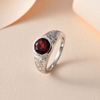 Mosambik Granat, Wei&szlig;er Zirkon Ringe 925 Silber platiniert (Gr&ouml;&szlig;e 21.00) ca. 2.29 ct