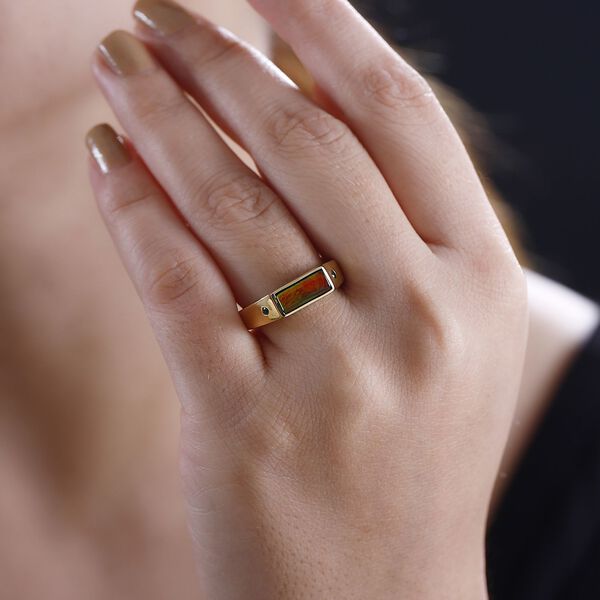 Ammolit, Natürlicher Chromdiopsid Ring 925 Silber 750 Gelbgold Vermeil (Größe 17.00) ca. 1,11 ct image number 3