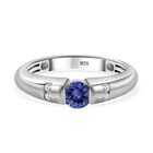 AA Tansanit, Weißer Zirkon Ring, 925 Silber rhodiniert (Größe 20.00) ca. 0.39 ct