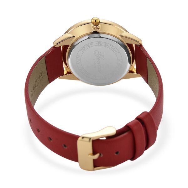 GENOA TIME V2 - Quarzuhr mit japanischem PC21S Werk, goldenem Zifferblatt und rotem Lederarmband, goldfarbenem Gehäuse, 3 ATM wasserdicht image number 6