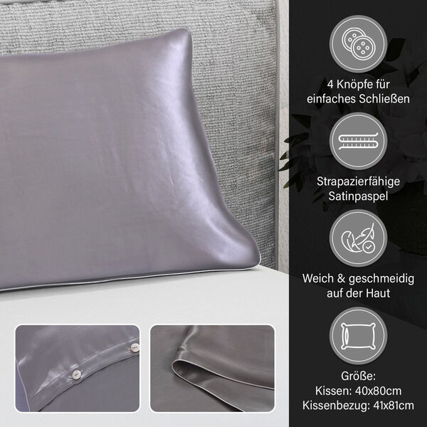 Serenity Night - 100% Maulbeerseide Sommerseidendecke mit Seidenf&uuml;llung Daunenkissen und Seidenkissenbezug Grau image number 5