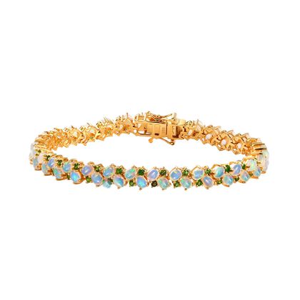 AA Nat&uuml;rlicher, &auml;thiopischer Welo Opal, Nat&uuml;rlicher Chromdiopsid Armband ca. 20 cm 925 Silber Gelbgold Vermeil ca. 9,66 ct.