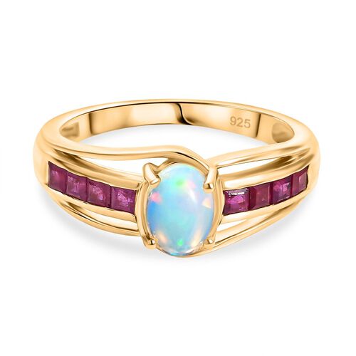 AA Natürlicher, äthiopischer Welo Opal, Afrikanischer Rubin (Fissure gefüllt) Ring 925 Silber vergoldet (Größe 17.00) ca. 1,09 ct image number 0