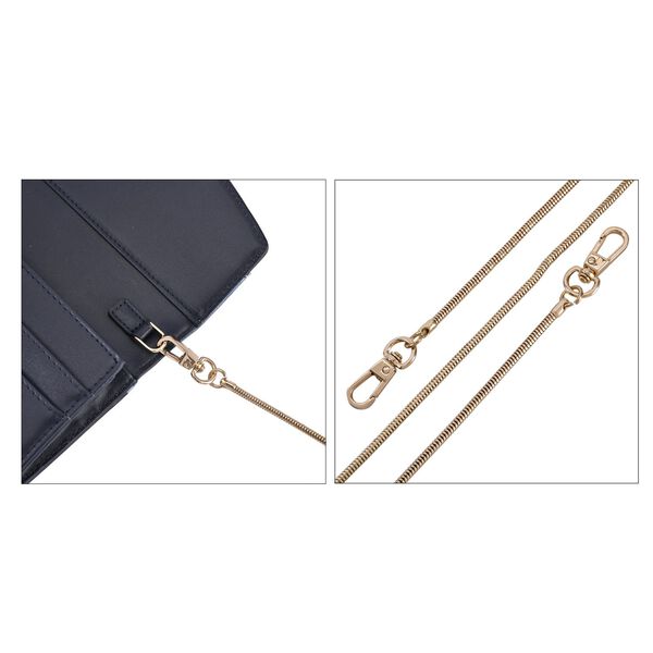 Seidenbrokat Clutch-Tasche aus echtem Leder mit RFID Schutz, 19.5x9.5x3cm, Blau image number 4