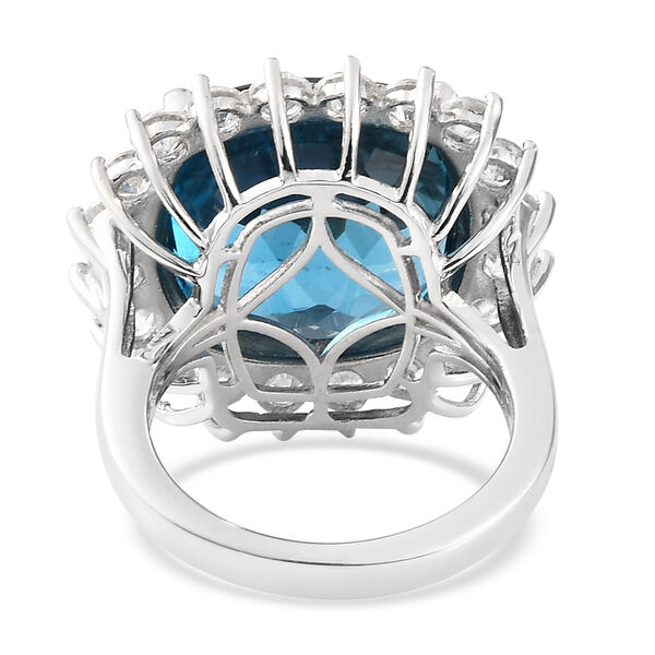 Premium London Blau Topas und Zirkon-Ring, 925 Silber platiniert  ca. 24,16 ct image number 6