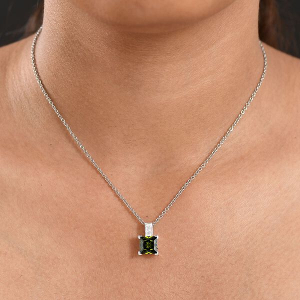 D'Joy Peridot Zirkonia, Wei&szlig;er Zirkonia Anh&auml;nger 925 Silber und 316L Edelstahlkette 50 cm image number 2