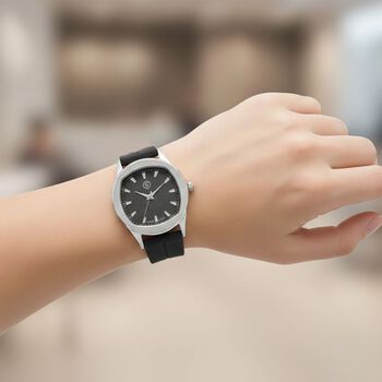 STRADA - Uhr mit japanischem Uhrwerk, silbernem Geh&auml;use und schwarzem Silikonarmband