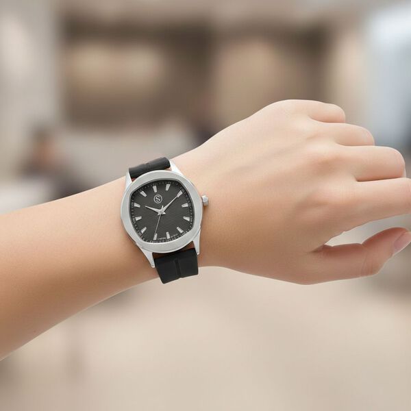 STRADA - Uhr mit japanischem Uhrwerk, silbernem Geh&auml;use und schwarzem Silikonarmband image number 3