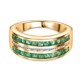 AAA Smaragd, Weißer Zirkon Ring, 925 Silber Gelbgold Vermeil, (Größe 19.00) ca. 1.41 ct
