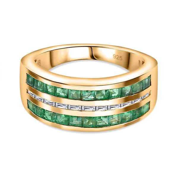 AAA Smaragd, Weißer Zirkon Ring, 925 Silber Gelbgold Vermeil, (Größe 19.00) ca. 1.41 ct image number 0