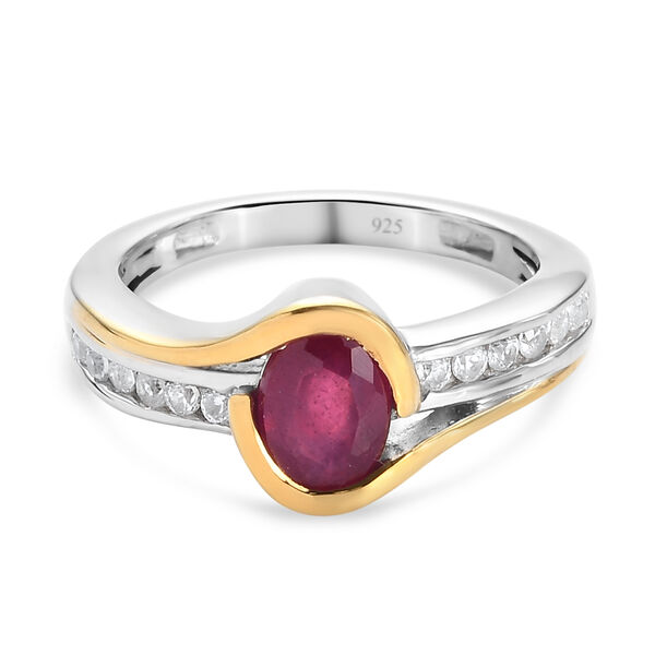 Afrikanischer Rubin und Zirkon Ring 925 Silber Bicolor  ca. 1,41 ct