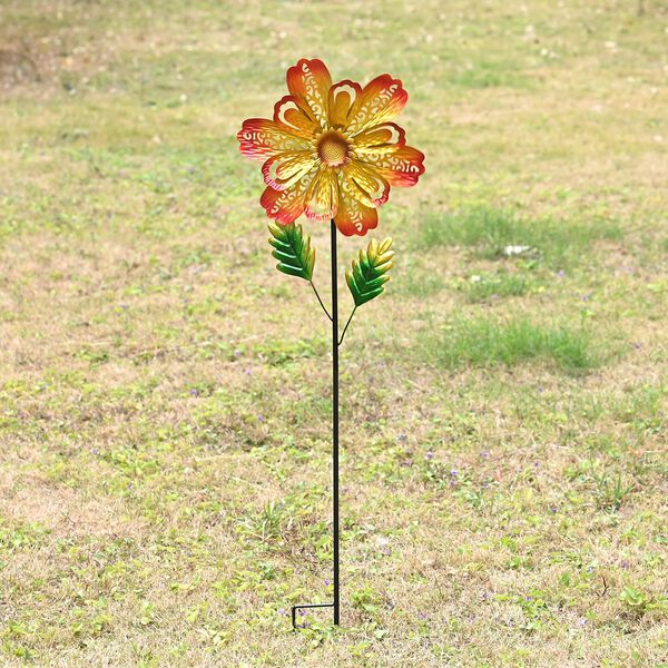Dekoratives Windspiel in Blumenform aus Metall, mit Ausschnitt-Design in Gelb,  25x97cm image number 1