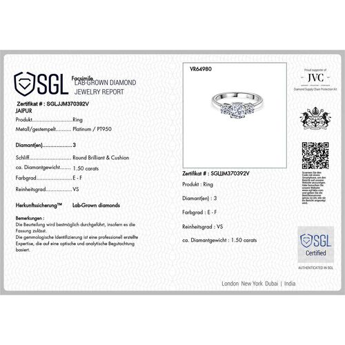 LUXURIANT DIAMOND- SGL zertifizierter VS-EF Labor Diamant Ring in 950 Platin - 1,50 ct. image number 8
