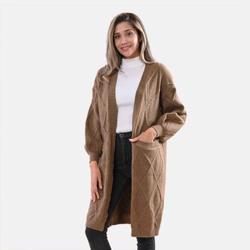 LA MAREY - lange Strickjacke, Einheitsgr&ouml;&szlig;e Braun