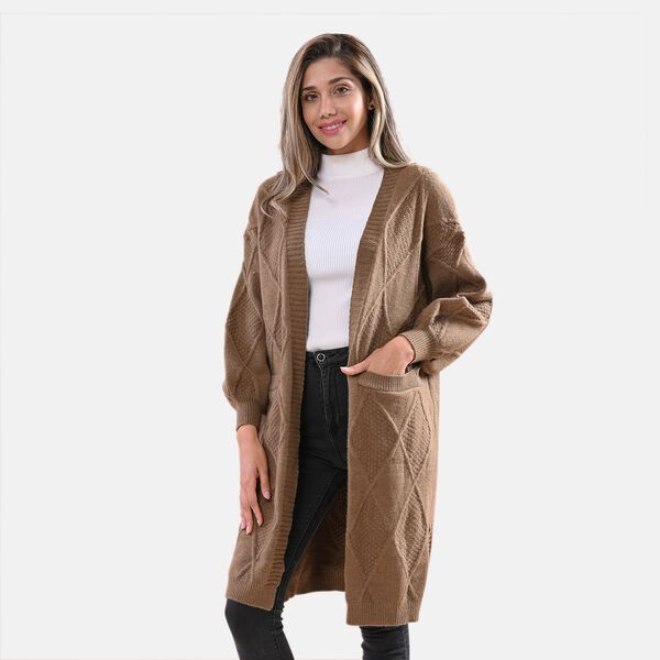 LA MAREY lange Strickjacke, Karomuster, Grau und Schwarz image number 1