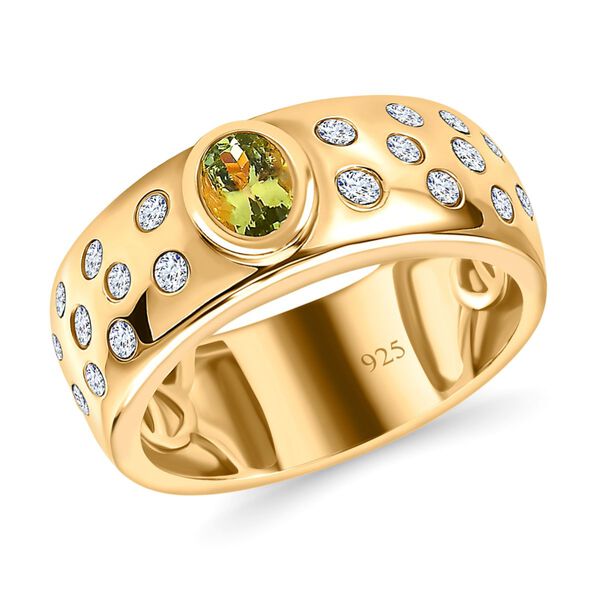 AA Calabar-Turmalin, Wei&szlig;er Zirkon Ringe 925 Silber Gelbgold Vermeil (Gr&ouml;&szlig;e 19.00) ca. 0.97 ct image number 4