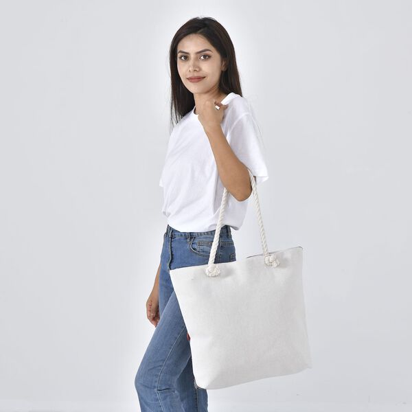 Jacquard gewebte Jute-Tasche mit Rose Design, 42x34 cm, Rose image number 3