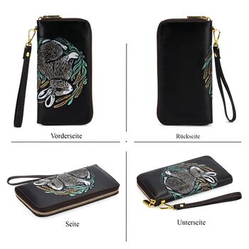 PU-Brieftasche mit gepr&auml;gtem Kaninchenmuster, 19x2,5x10cm, Schwarz und wei&szlig;