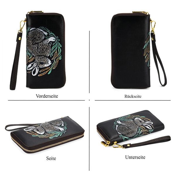 PU-Brieftasche mit gepr&auml;gtem Kaninchenmuster, 19x2,5x10cm, Schwarz und wei&szlig; image number 4