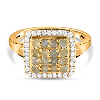 Alexandrit und wei&szlig;er Zirkon Ring, 925 Silber Gelbgold Vermeil (Gr&ouml;&szlig;e 17.00) ca. 0.80 ct