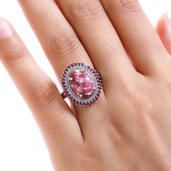 Norwegischer Thulit und Rhodolith Granat-Ring, 925 Silber platiniert  ca. 7,92 ct image number 3