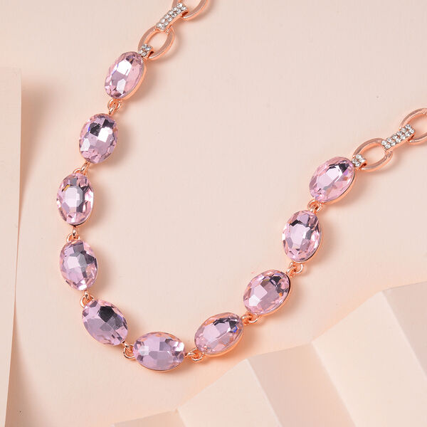 Rosa Kristall, Weißer Kristall Halskette ca. 50 cm  Std Rose image number 2