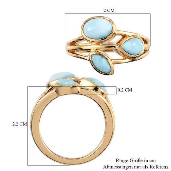 Larimar 3 Stein Ring 925 Silber 585 Vergoldet image number 7