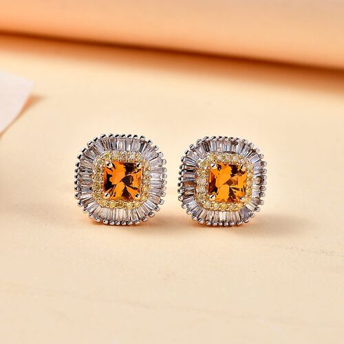 Zertifiziert und geprüft AAA orange Saphir, gelbe und weiße Diamant Ohrringe in 585 Gold - 2,44 ct. image number 1