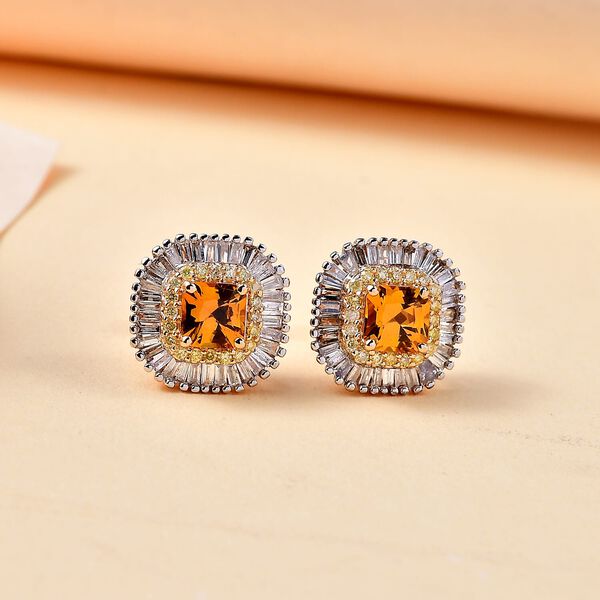 Zertifiziert und gepr&uuml;ft AAA orange Saphir, gelbe und wei&szlig;e Diamant Ohrringe in 585 Gold - 2,44 ct. image number 1