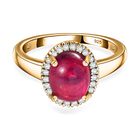 AA Afrikanischer Rubin (Fissure gefüllt), Weißer Diamant Ring 925 Silber 750 Gelbgold Vermeil (Größe 16.00) ca. 3,10 ct