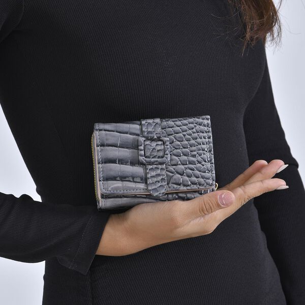 Stilvolle Geldbörse mit Krokodilprägung und RFID-Schutz, 11x8 cm, Grau image number 3