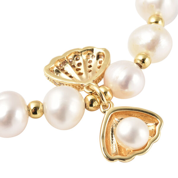 Wei&szlig;es S&uuml;&szlig;wasserperlen- und wei&szlig;es, k&uuml;nstliches Diamant-Armband, 16.5 cm, Messing image number 5