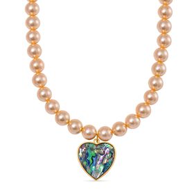 Goldene Muschelkernperlen und Abalone Muschel Halskette, 45 cm - 335 ct.
