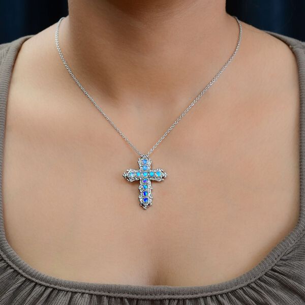 Nat&uuml;rlicher, &auml;thiopischer Welo Opal Kreuz-Anh&auml;nger mit Kette, 50 cm - 0,89 ct. image number 2